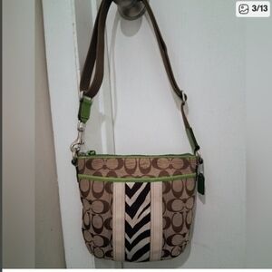 Coach Brown and Green Zebra stripe Crossbody Bag
